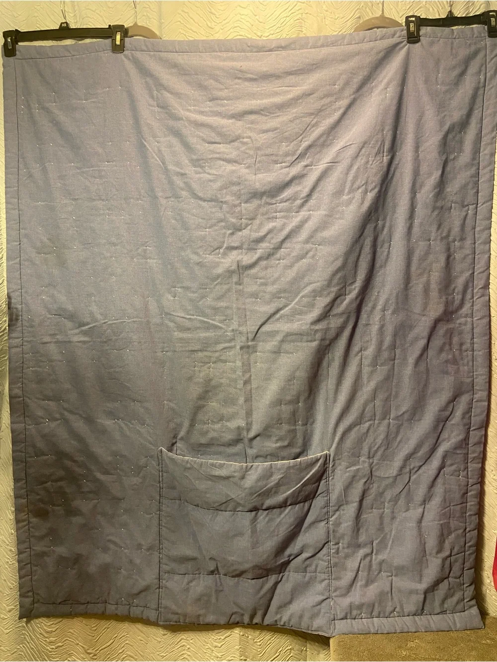 Hand Crafted Cream Quilt with Blue Border and Multicolor Country Print